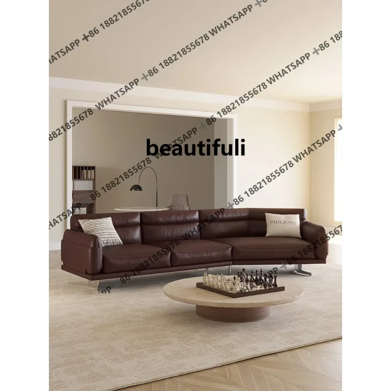New Full Genuine Leather Irregular Combination Sofa for Villa Large Flat Living Room High Back Italian Style Down Sofa