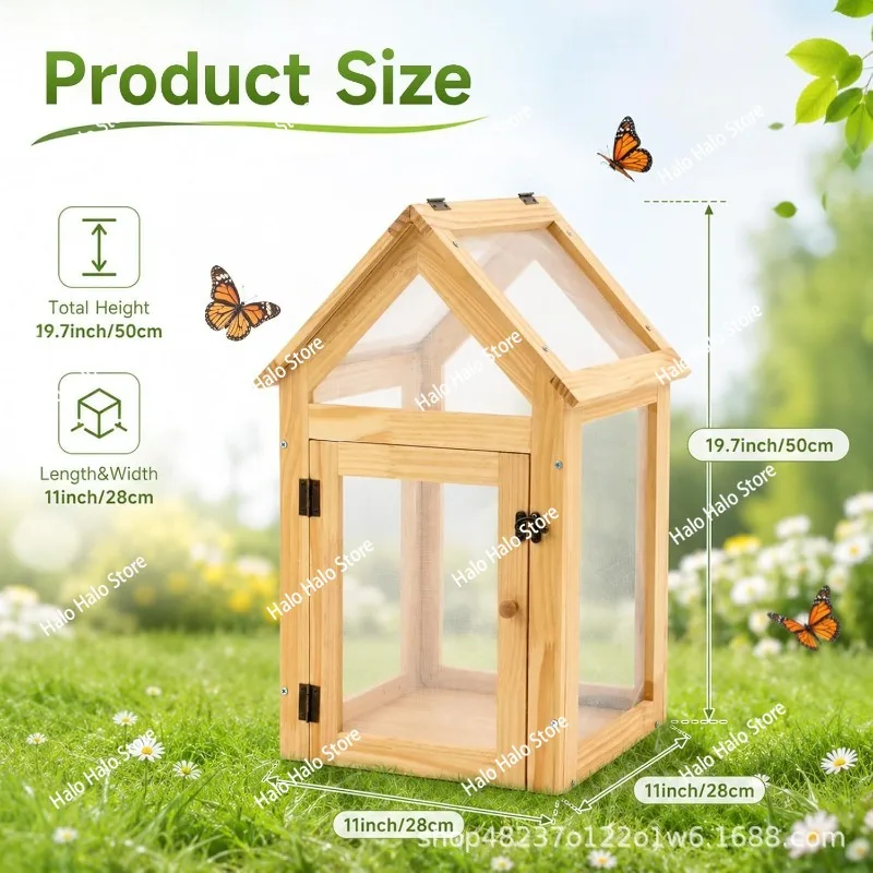 Wooden Insect Observation House Butterfly Hatch Box Butterfly Habitat Cage Set