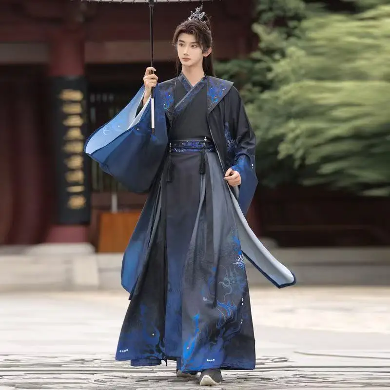 التقليدية الصينية Wuxia Hanfu الرجال النساء Weijin فترة عبر طوق زي خمر أسود أحمر هالوين المبارز تأثيري البدلة