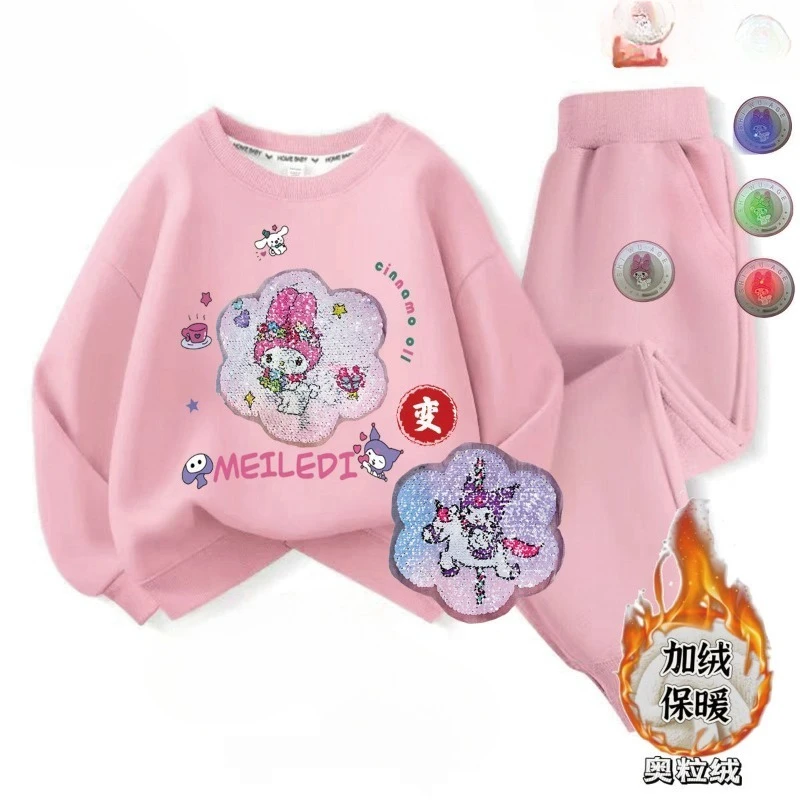 

Kawaii My Melody Kuromi Cinnamoroll Sanrio Children Comfortable Long Sleeve Hoodie Cute Cartoon Sportswear Trouser Gift for Kids