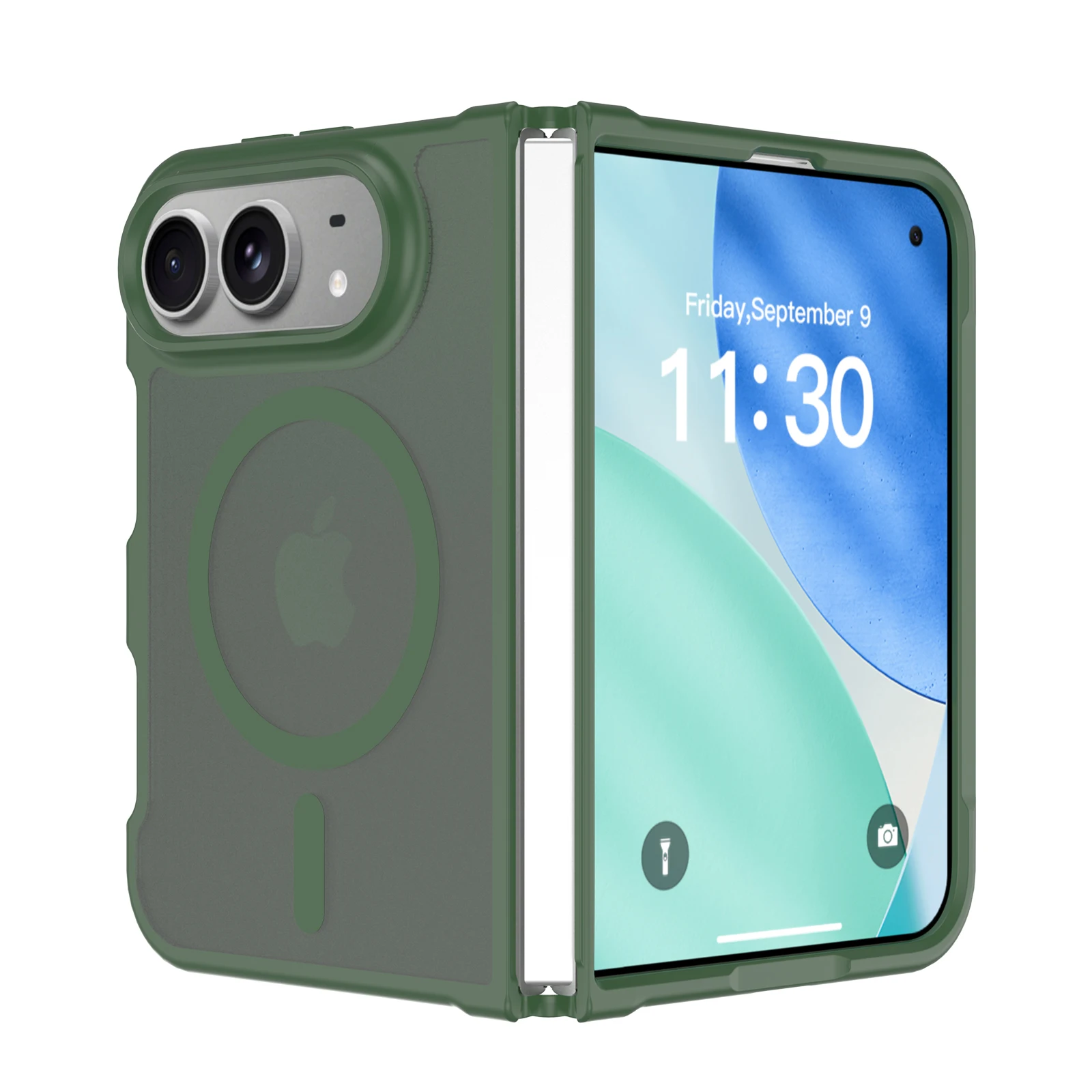 Luxe Matte Magnetische Oplaadhoes voor iPhone Duo voor Magsafe, met huidachtig gevoel, doorschijnend, schokbestendig, opvouwbare hoes.