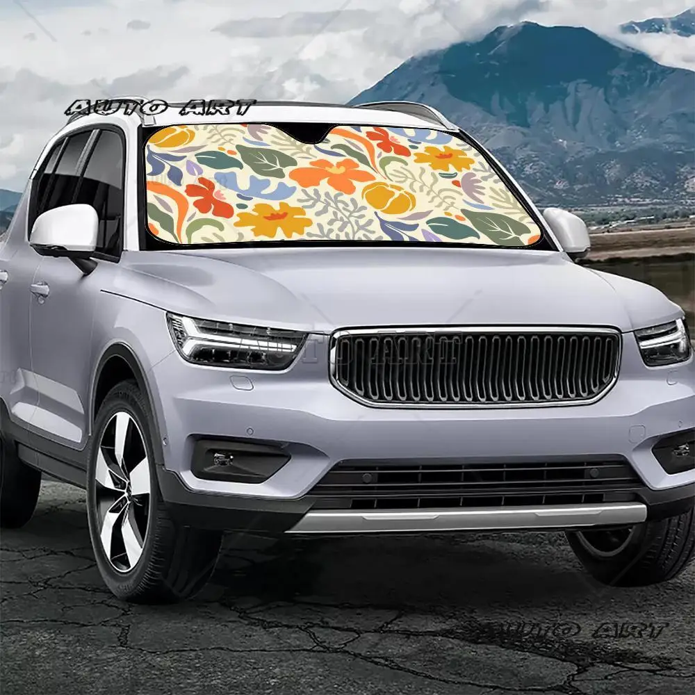 Abstract Boho Wildflowers Sun Visor Car Windshield Sunshade UV Protection Reflective Foldable Heat Insulation Cover
