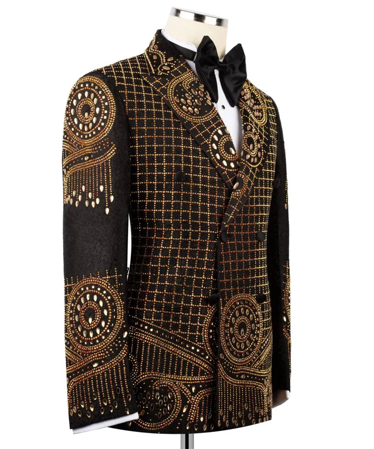 

Luxury Rhinestones Stones Men Suits Customized Groom Party Male Blazers 2 Piece Sets Tuxedos Slim Wedding Jacquard Costume Homme