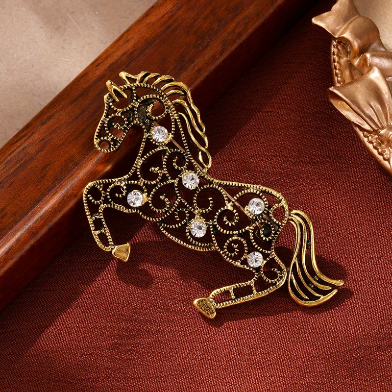 galloping horse brooch antique gold color animal men women clothing accessories jewelry bag badge