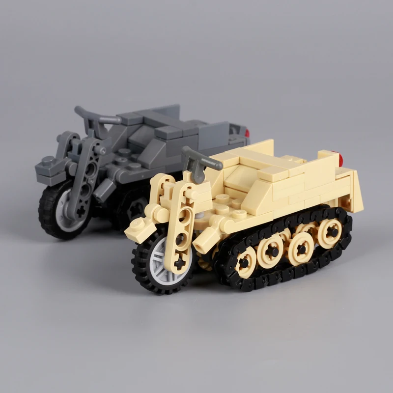 WW2 Military Tank Truck Model Building Blocks German SDKFZ.2 Tracked Motorcycle Army Soldier Figures Weapons Car Brick Toys Boys