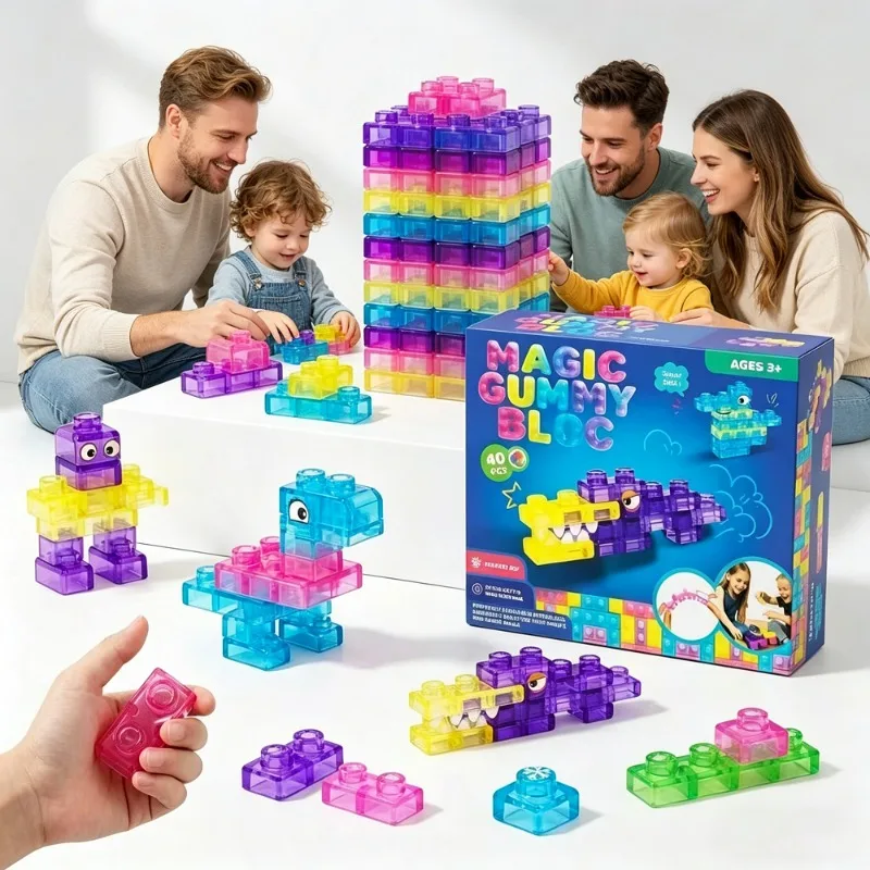 

Soft Rubber Building Blocks Stress Relief Squishy Toy Assemblable Jelly Building Blocks Large Cubes Children's Educational Toy