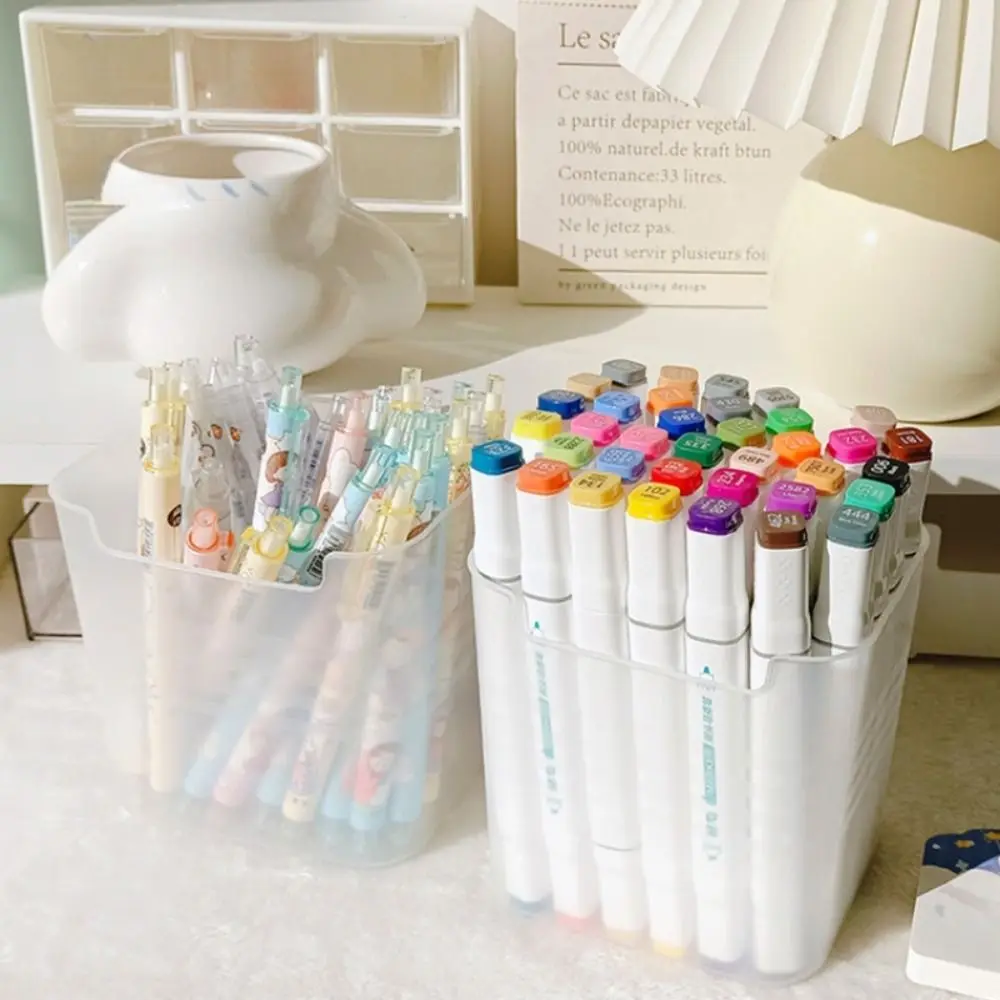 

Simple Desktop Organizer Stationery Box Cosmetic Holder Multifunctional Storage Box Translucent Plastic Pen Holder School