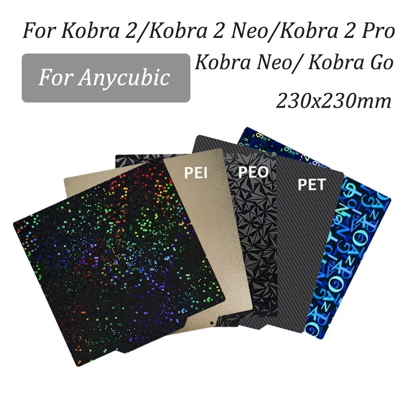 

Для Anycubic Kobra 2 /2 Neo /2 Pro Строительная пластина 230 × 230 мм углеродный алмаз ПЭТ PEO двусторонний H1H пружинный стальной лист