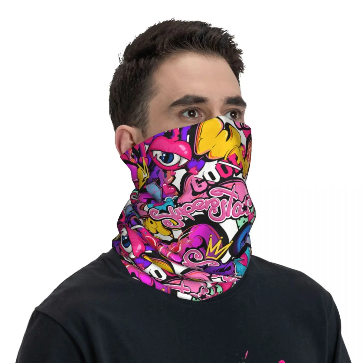 Graffiti tulisan komik tanda elemen Motocross Bandana penutup leher dicetak Graffiti seni pola masker wajah mendaki dewasa bernapas