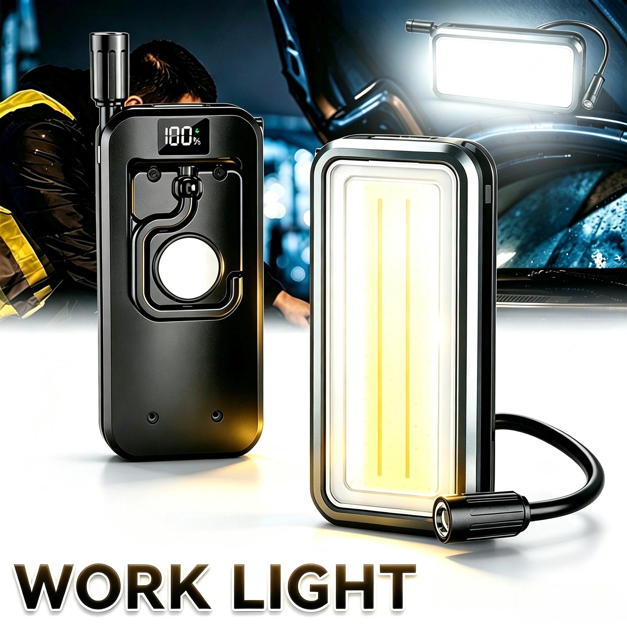E9 Flexible Gooseneck LED Work Light USB Rechargeable Lamp Magnetic COB Inspection Light with Hook Clip Powerful Emergency Light
