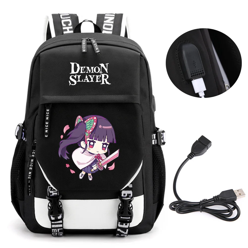 Anime Demon Slayer Kamado Nezuko zaino School Book Bags Mochila Travel USB Port Bag Laptop Boy Girls Gift