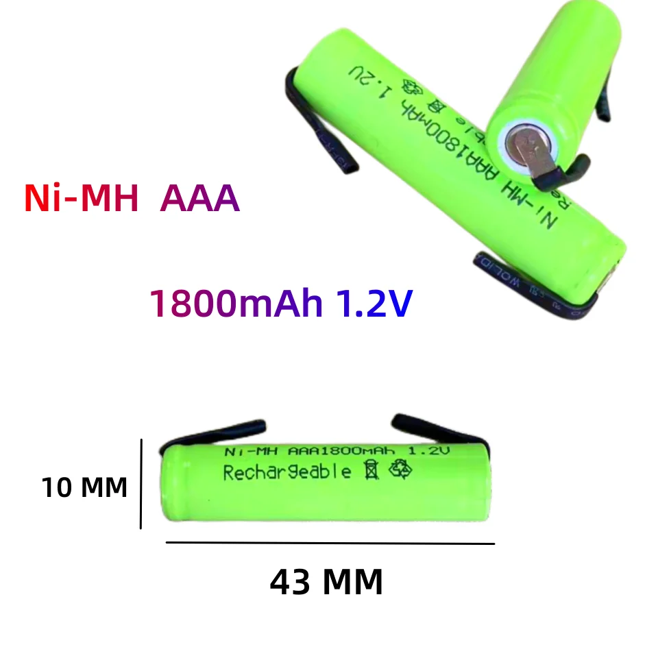 1.2V 1800mAh Ni-Mh AAA Rechargeable Battery Cell With Solder Tabs For Philips Braun Electric Shaver Razor Toothbrush