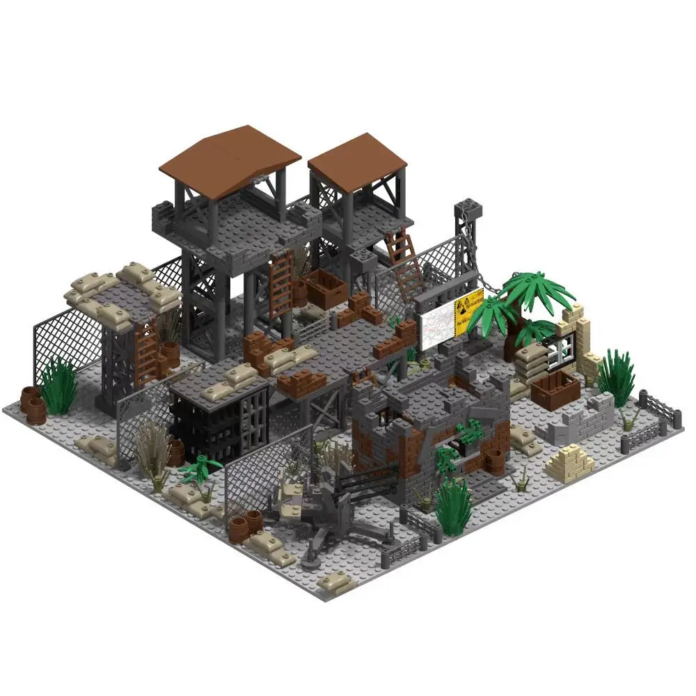 WW2 جنود الجيش العسكري الحرب العالمية 2 قاعدة عسكرية برج المراقبة نموذج تجميع اللبنات الطوب لعب الأطفال ذاتية الصنع