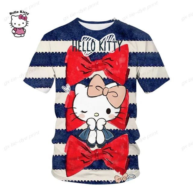 

Kawaii Hello Kitty T Shirts Kids Summer Sanrio Short Sleeve 3D Print Cartoon T-shirt Boy Girl Hello Kitty Clothes Y2k Tops