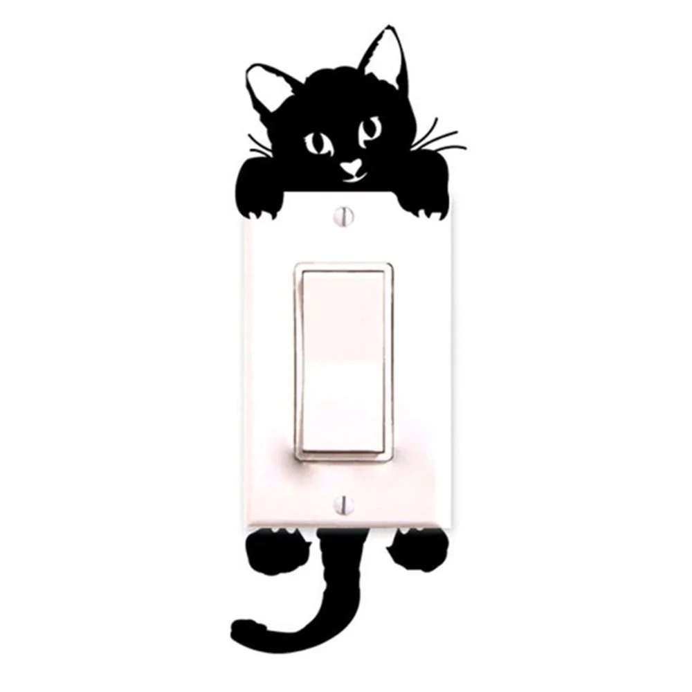 5 Pieces Black Lovely Cat Light Switch Phone Wall Stickers for DIY Home Decoration Cartoon Animals Wall Decals PVC Mural Art