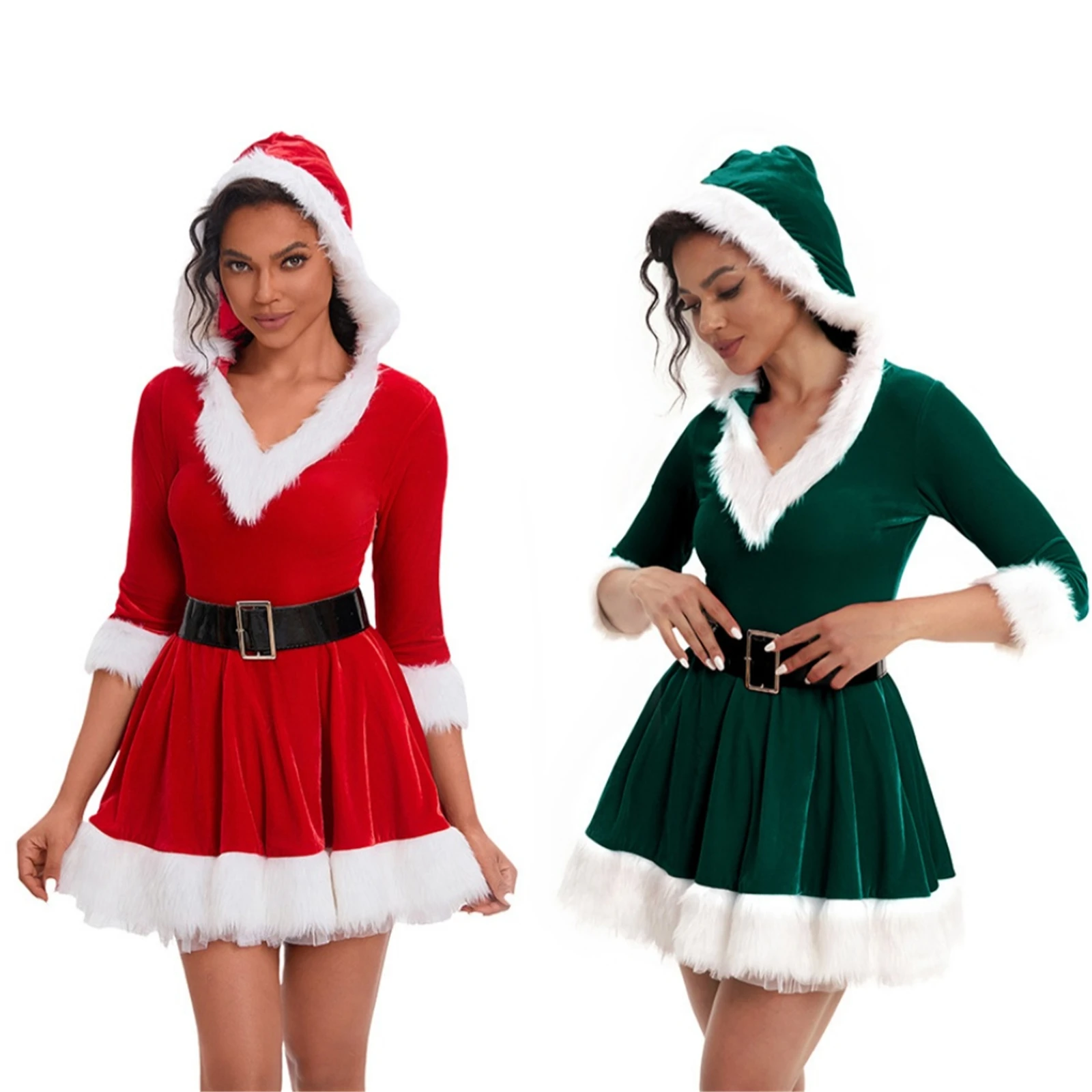 

New Christmas Dress Hooded Cosplay Family Party Costume Santa Claus Halloween New Year Fancy Dress Clothes Set