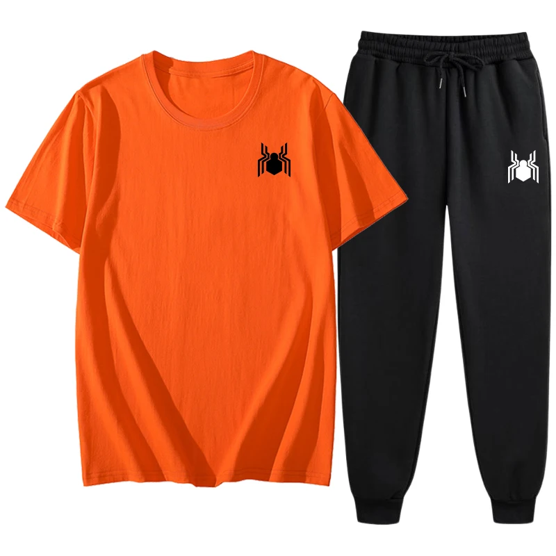 High Quality Mens Tracksuit 2 Piece Set Fashion Soft Cotton T-shirt+Polyester Sweatpants Daily Casual Outdoors Jogging Pant Suit