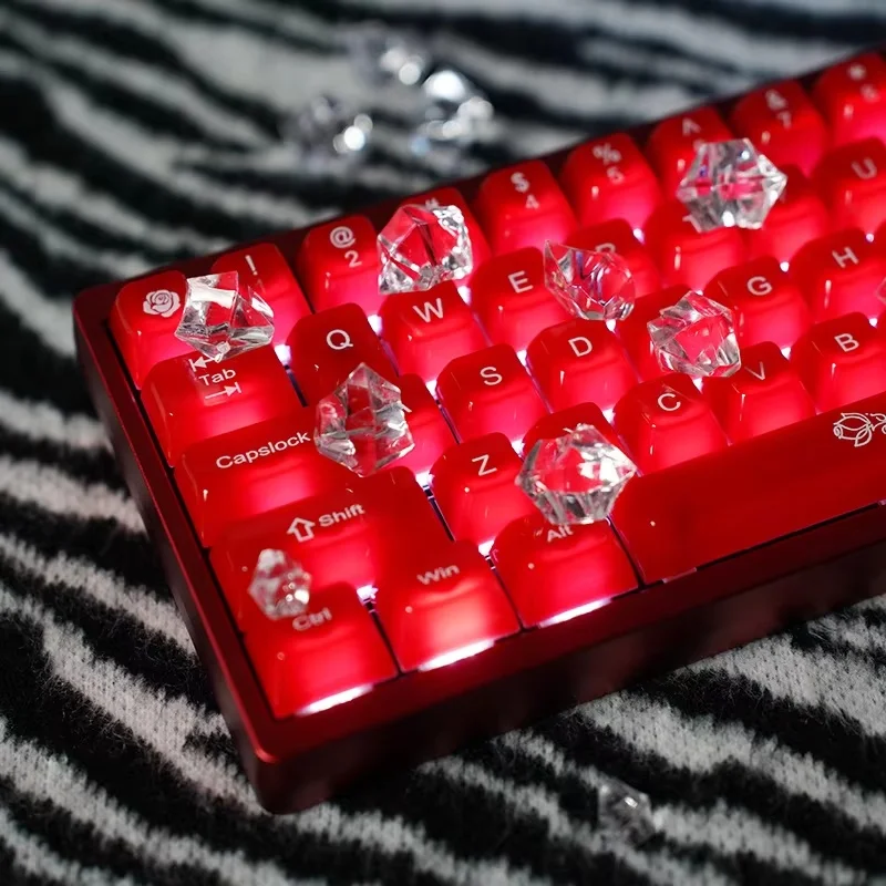 Weikav Pink Red Pc Key Cap Set For 61/68/75/87/98/104 Keyboards - Rose Story Meow Star Design Computer Keyboard Decoration Gifts
