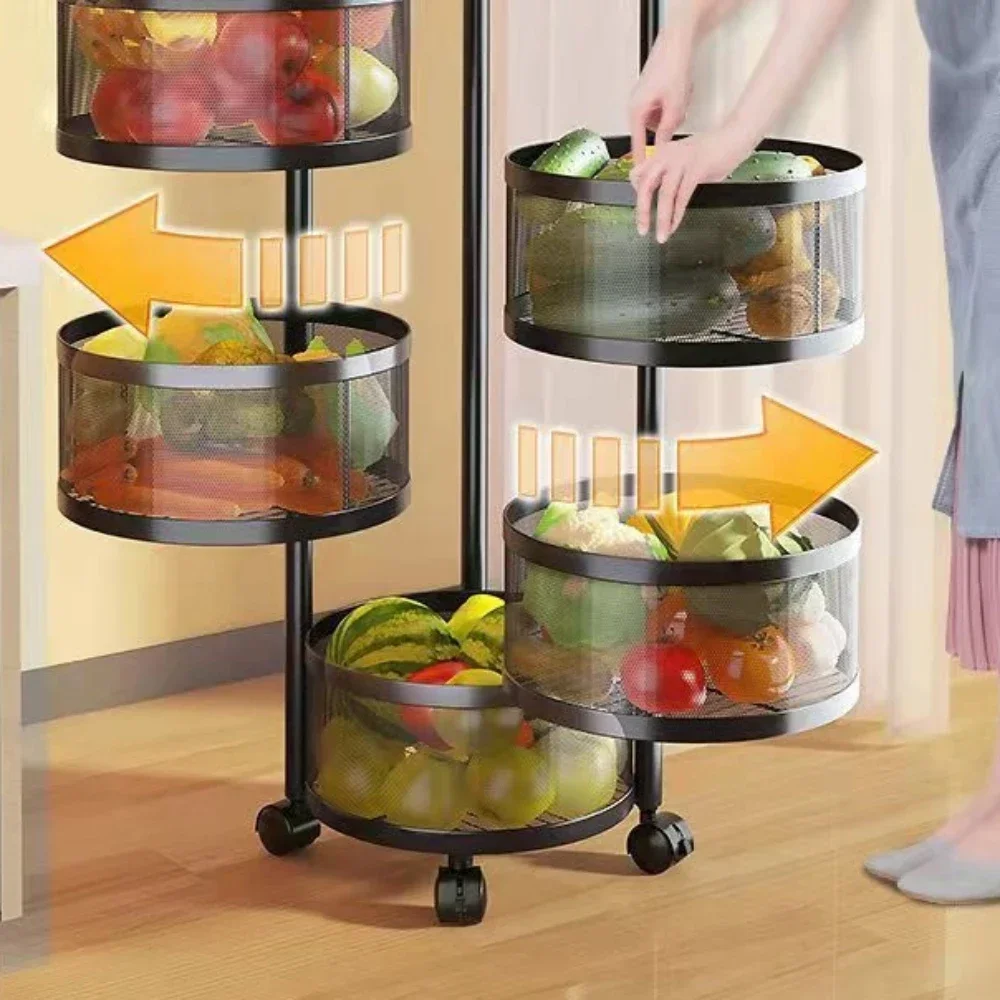 Multi-functional Rotating Kitchen Trolleys for Household Auxiliary Cart with Wheels Fruit Vegetable Kitchen Storage Trolley Cart