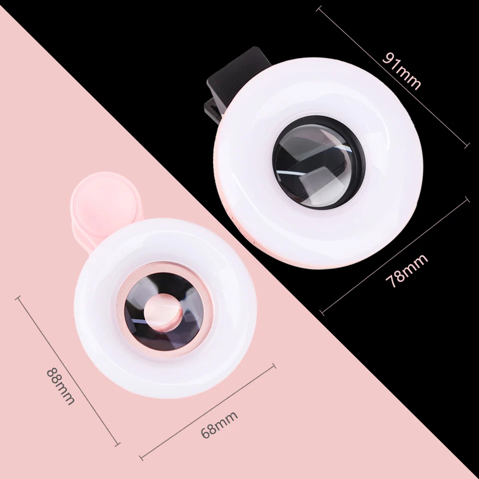 Universal 15-20X Macro Lens with LED Ring Light Clip-on Phone HD Camera Lens for Eyelash Extension Nail Art Beauty Photography