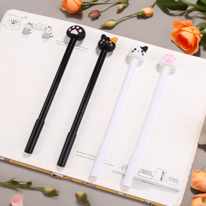 

5Pcs Creative Cat Head Cat Claw Fountain Pen Neutral Pen; Full Needle Tube Black Cute Cat Signature Pen