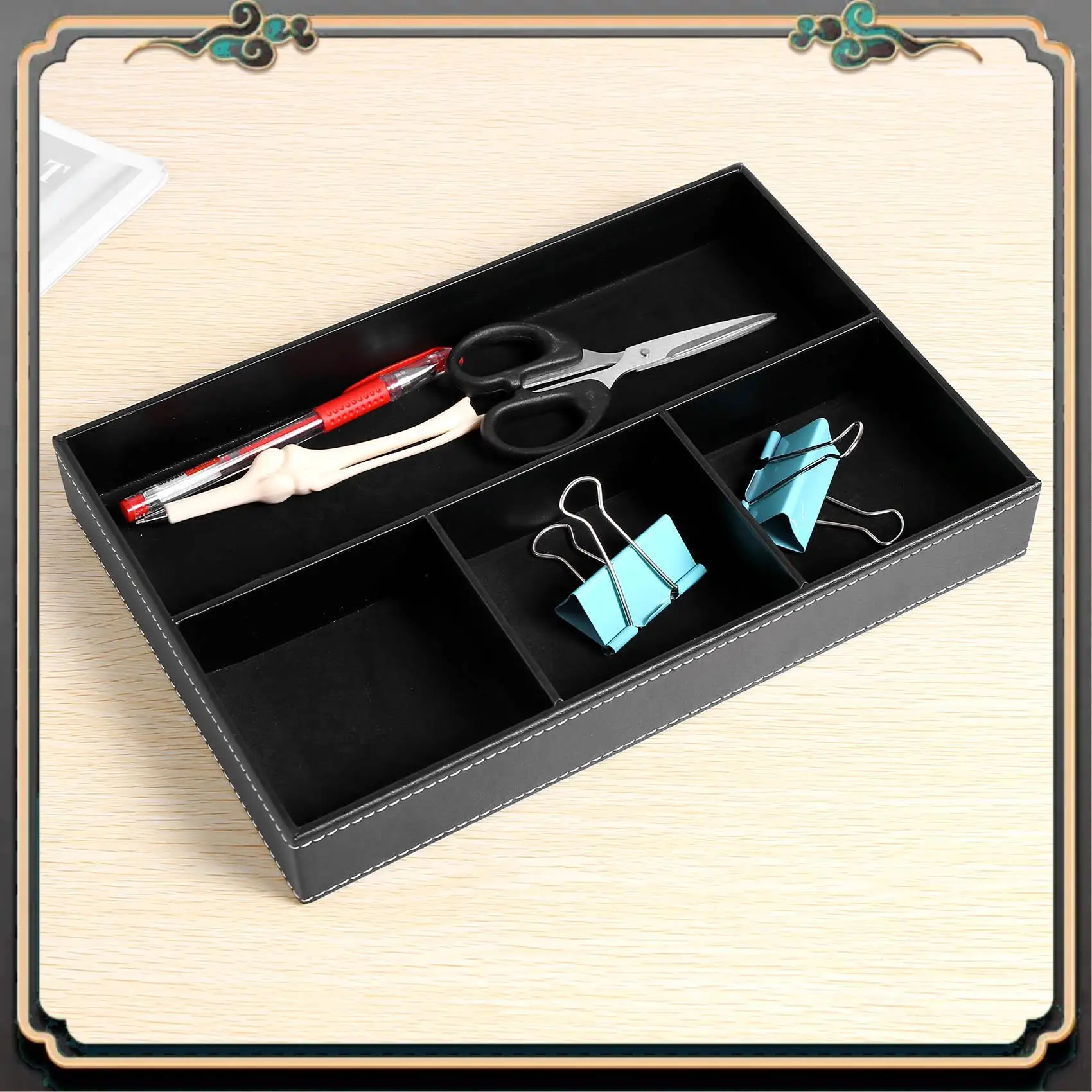 

Reliable-4 Slots Desk Drawer Organizer, Pu Leather Drawer Storage Organizer Divider For Office Desk Supplies Value Collection An
