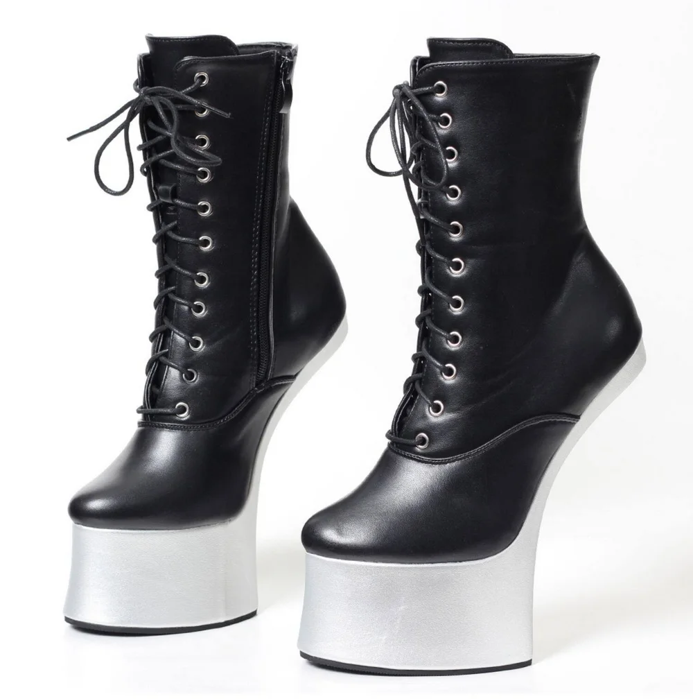 18-19cm Hoof Heelless Ankle Boots,Unisex Night Club Pole Dancing Cosplay Shoes,Platfrom Botas,Silver,Brown,Pink,Custom Colors