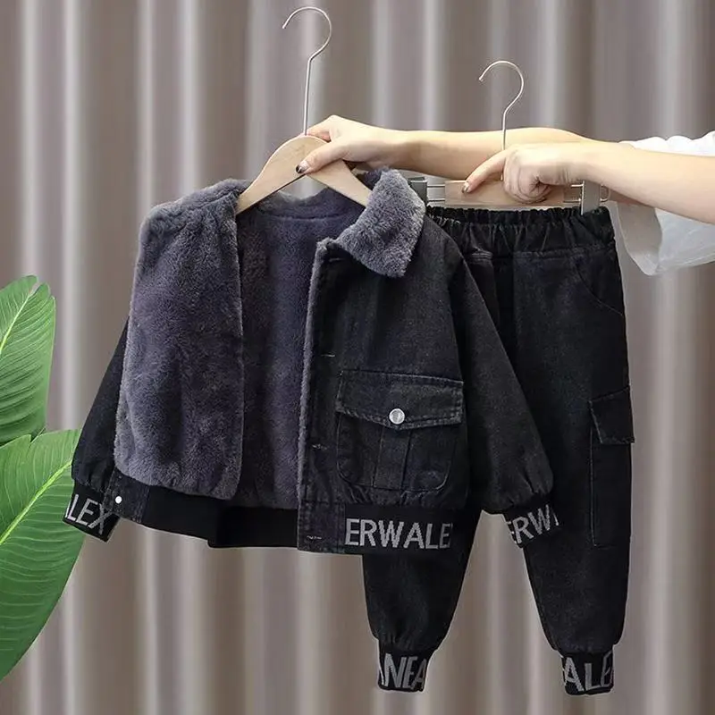 

Children's Clothing Girls Winter Suit Autumn Winter Children's Sports Cowboy Two-piece Set Of Padded and Thickened Top