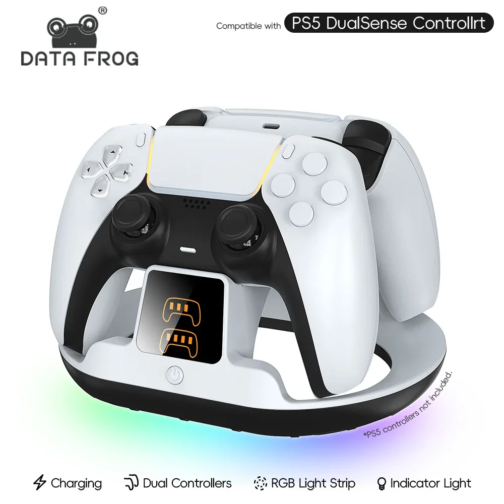 DATA FROG for PS5 Controller Charging Station, Accessory Kit Compatible with PlayStation 5 DualSense, LED Display, RGB Gift