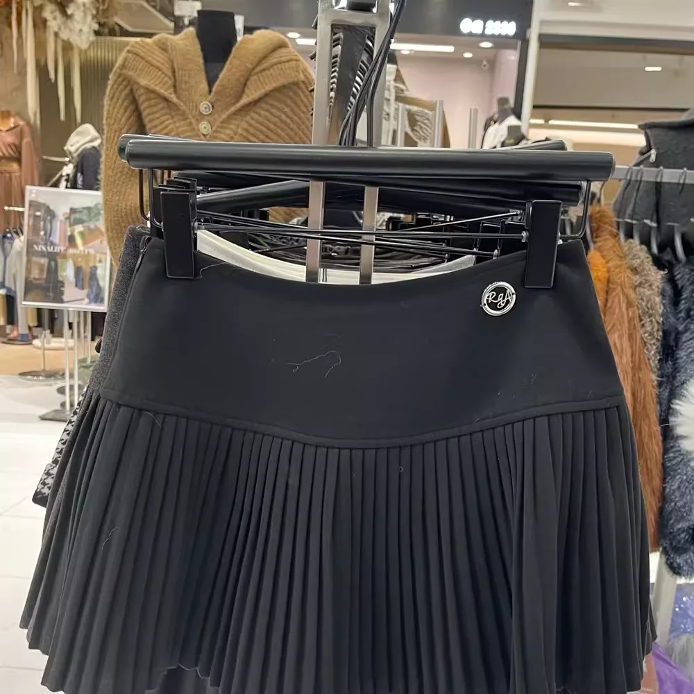 กระโปรงสั้นทรงเอพลีทผ้าวูลเอวสูงแฟชั่นสำหรับผู้หญิง