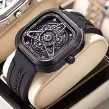 

Green Square High Quality Luxury Watches Men Trend with Quartz Movement Silicone Dress reloj hombre