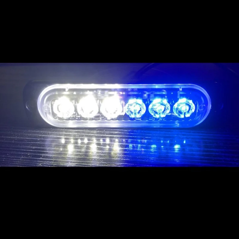 12-24V Highlight Single Row 6LED Truck Warning Light Motorcycle Modified Flashing Light Strobe Light 4Pcs-White+Blue