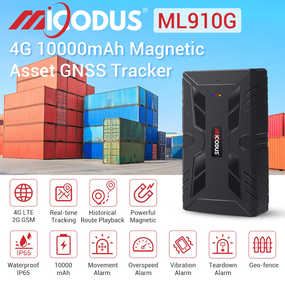 MiCODUS 4G GPS Tracker for Car Tracking Device ML910G 10000mAh Superstrong Magnetic Car Tracker Move Vibrate Alert