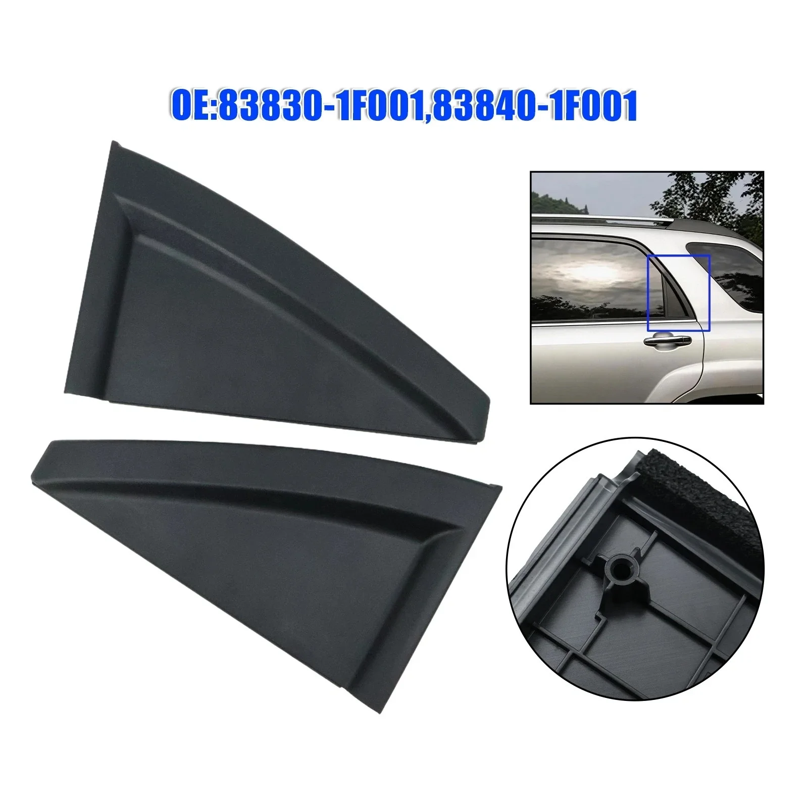 Rear Outside Door Pillar Triangle Molding Black for Kia Sportage 2005-2010 Fits OEM Numbers 838301F001 838401F001