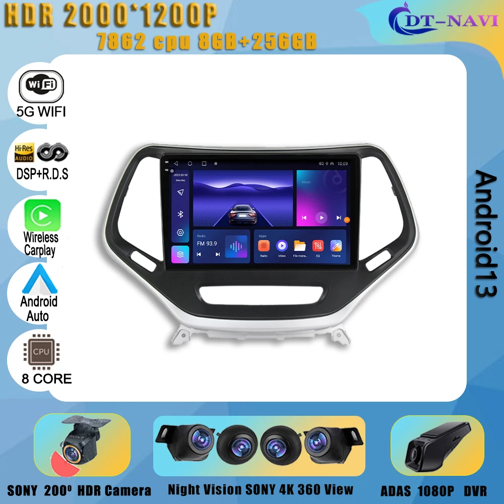 

carplay car Radio Android 13 For Jeep Cherokee 5 KL 2014 - 2018 Android 13 Car Multimedia player Autoradio dvd stereo GPS