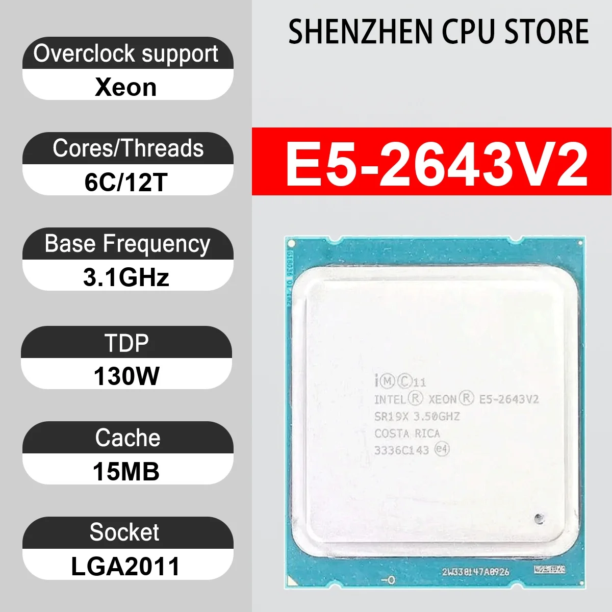 Intel Xeon E5-2643V2 6 Core 12 Thread 3.1GHz 130W 15MB Cache 22nm LGA 2011 SR19J DDR3-1866 MHz Ivy Bridge-EP