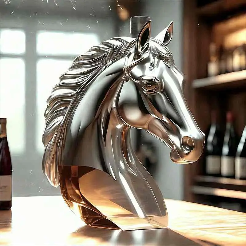 

Horse Head Shape Thickened Glass Whisky Bottle Empty 350ML With Seal New Year Zodiac White Wine Decanter For Home Bar Gift