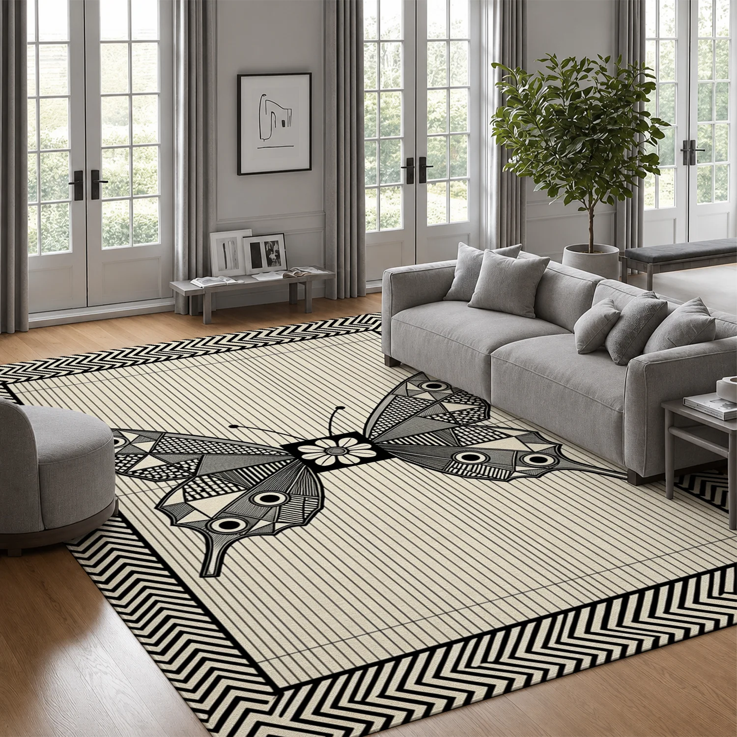 Geometric Butterfly Chevron Pattern Velvet Rug, Machine Washable Soft Floor Decor, Ideal for Living Room, Bedroom, Dining Room, Entryway, Perfect for Halloween, Thanksgiving, Black Friday, Christmas, New Year Home Decoration