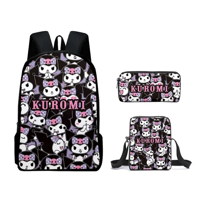 Sanrio Kuromi 3PCS 3D Printing Backpack Primary School Students Bag Children Lunch Bag Pencilcase Large-capacity Sports Backpack