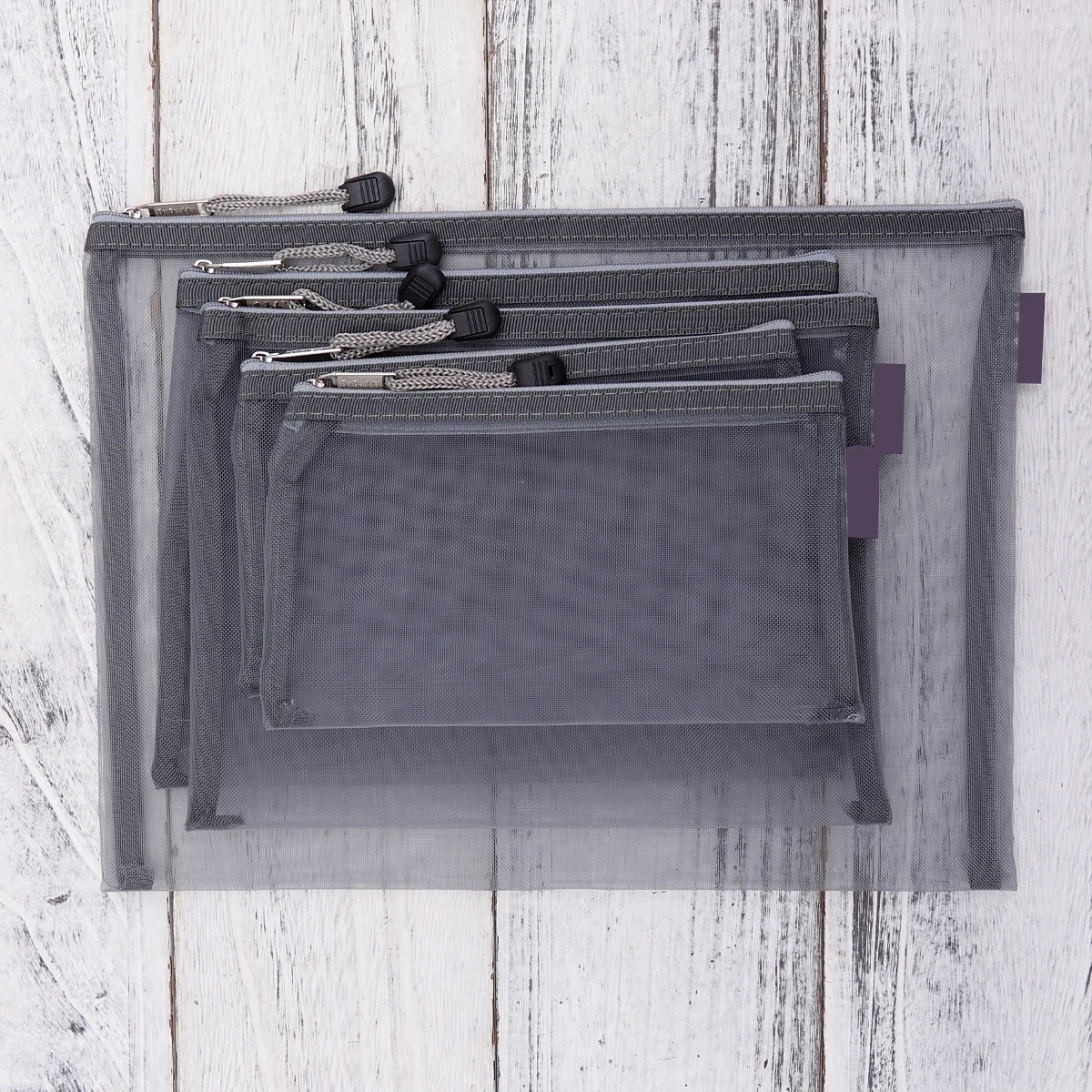 

5Pcs Grey Mesh File Bags Portable Zippered Stationery Organizers Document Holder Pencil Bag for Office School Supplies