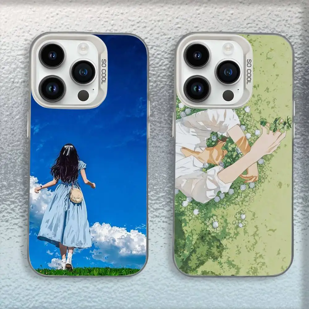 

grass sky girl Phone Case For iPhone 16,15,14,13,12,11,Mini,Pro,E,MAX White Candy Matte Shockproof Cover