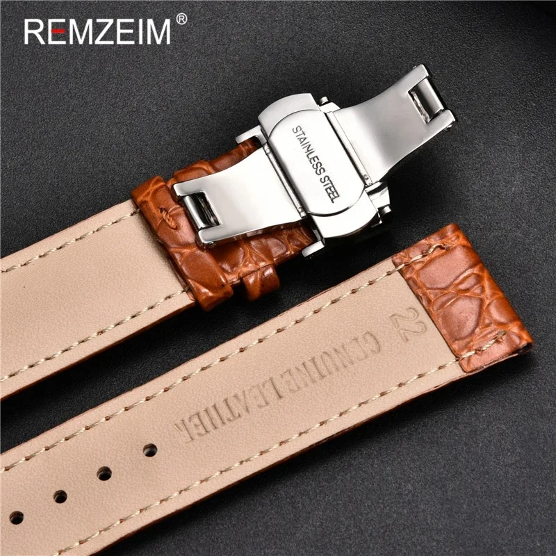 Geprägtes Leder armband mit Box Uhren armband Schmetterlings verschluss Armband 18mm 20mm 22mm 24mm Armband Uhren zubehör – Detail 12