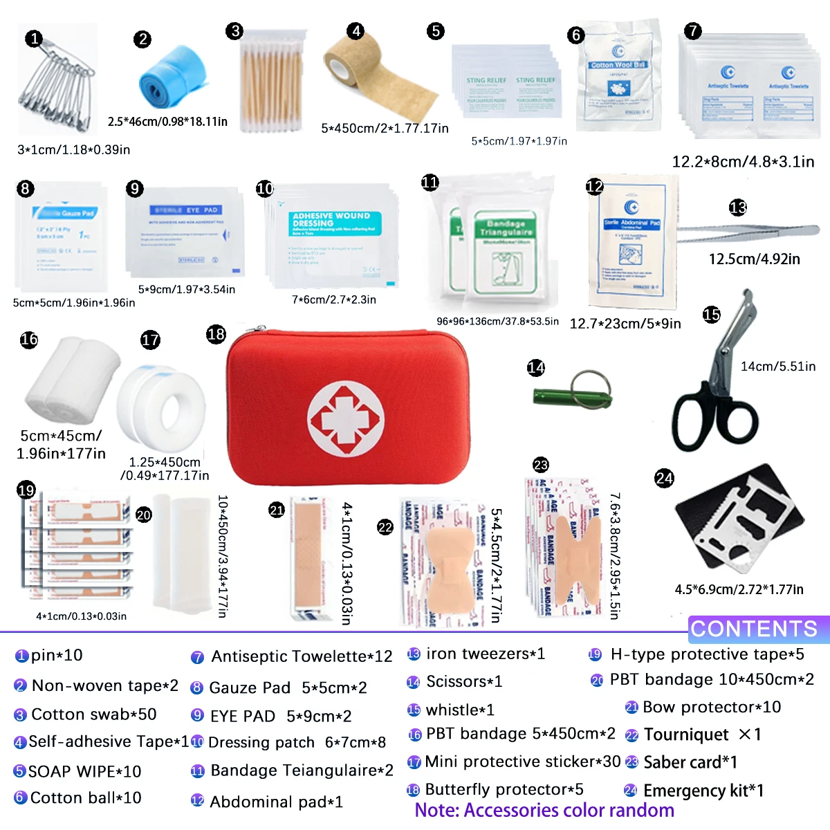 Complete first aid kit for home, car, camping and hiking - basic first aid supplies with scissors and tweezers