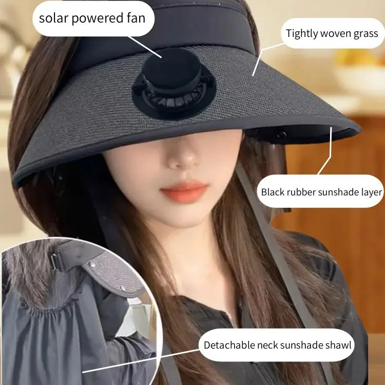 

Ladies' Wide brimmed Solar Fan Hat Neck Sunshade Breathable Sunshade Fisherman's Hat SolarUSB Dual Electric Outdoor CampingBeach