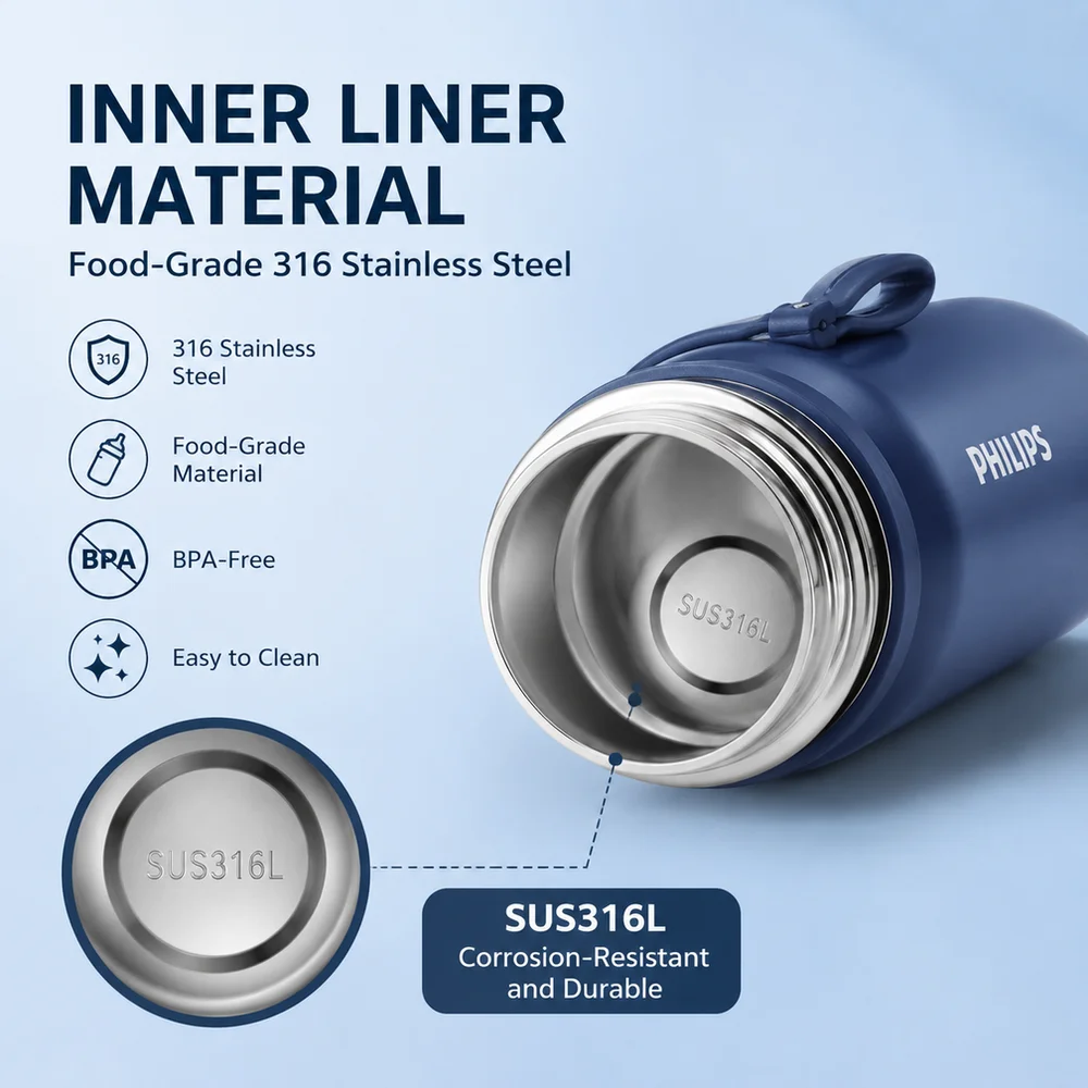 Philips Electric Kettle Thermos Cup 480ML 316 Stainless Steel Temp Display 24-Hour Long Insulation IPX7 AWP2569 insulated bottle