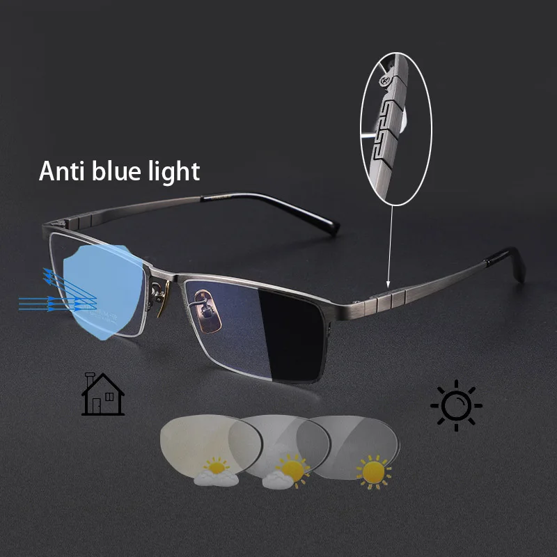 Smart Bike Photochromic Anti Blue Light Reading Glasses Computer For Men Ultralight Business Half Frame Sun Presbyopic Glasses