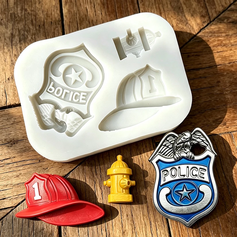 Fire Helmets Fire Hydrants Police Badges Silicone Sugarcraft Mold Cupcake Baking Mould Fondant Cake Decorating Tools