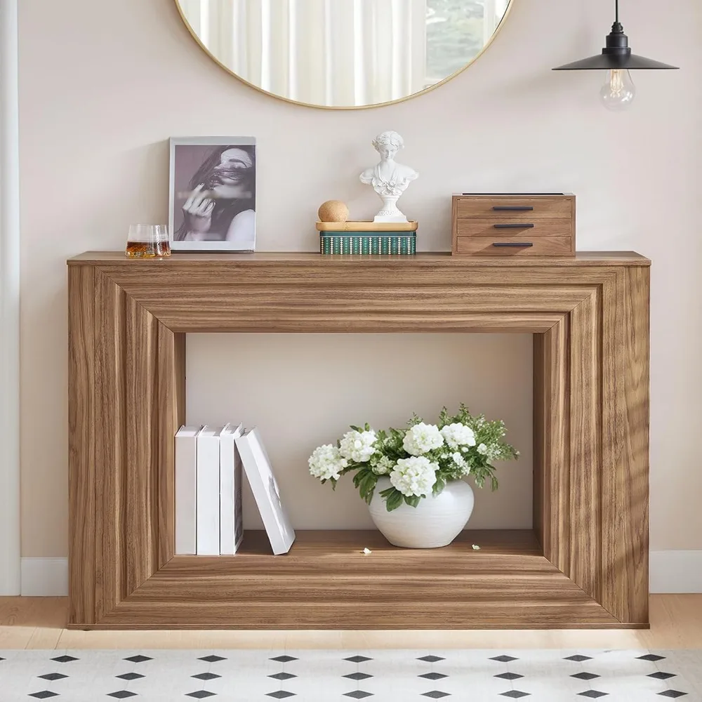 طاولة صوفيا 43.3 طويلة، طراز المزرعة، وحدة تحكم رف تخزين لخلف الأريكة، مثالية للمدخل والممر #4