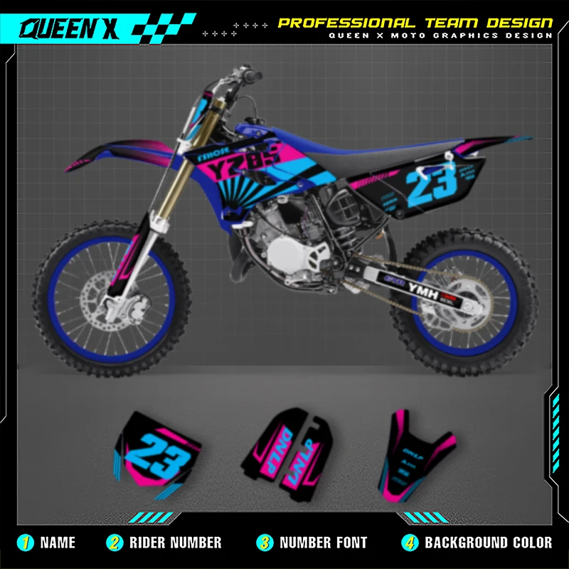 

Мотоциклетная графическая наклейка Queen X MOTOR Cusotm Team для YAMAHA YZ85 2015 2016 2017 2018 2019 2020 2021 009, комплекты наклеек