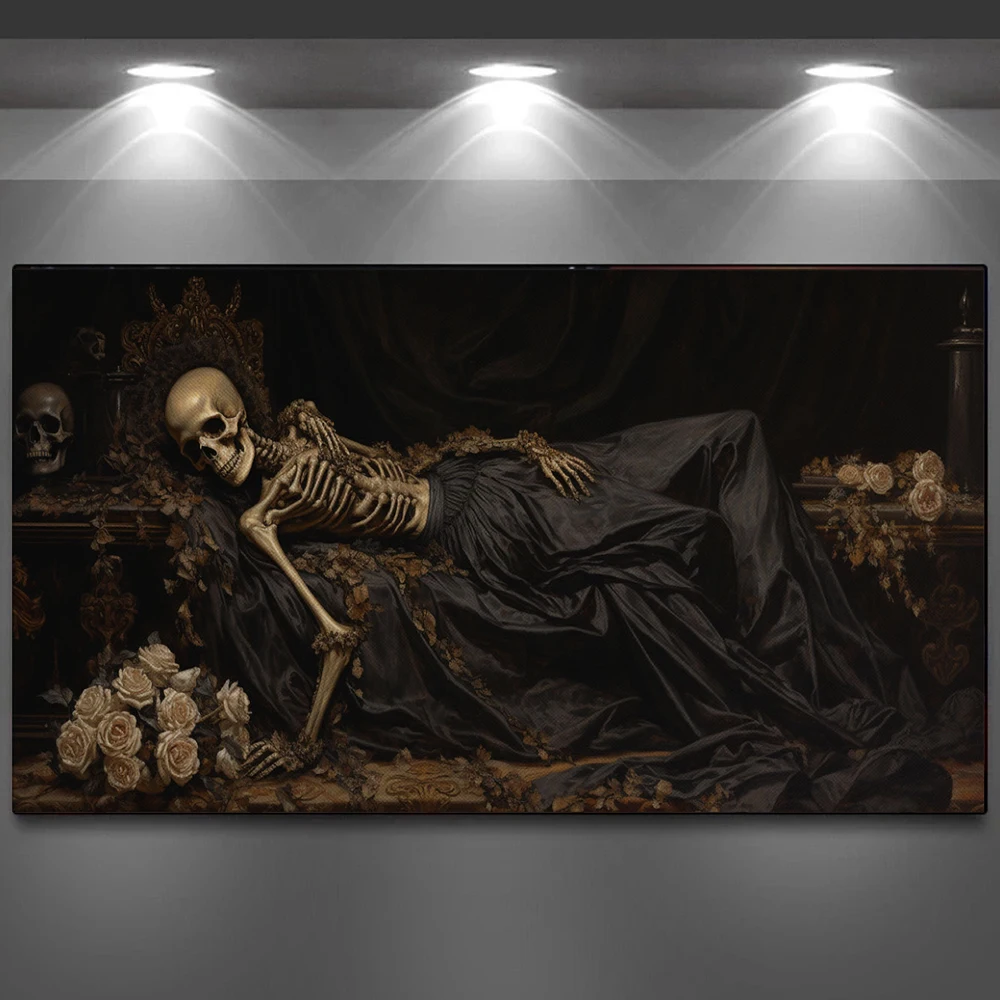 Gothic Sleeping Skull Posters Prints Eternal Sleep Creepy Victorian Canvas Painting Halloween Wall Art Mural Home Decor Pictures